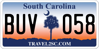 SC license plate BUV058