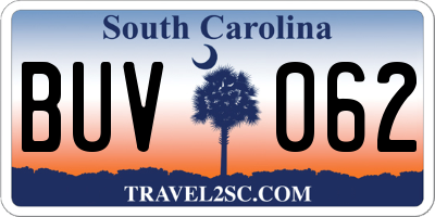 SC license plate BUV062
