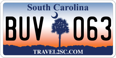 SC license plate BUV063