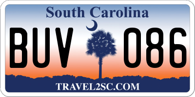 SC license plate BUV086