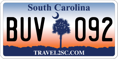 SC license plate BUV092