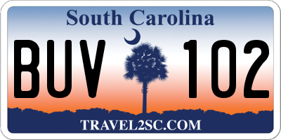 SC license plate BUV102