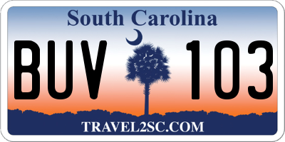 SC license plate BUV103