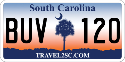 SC license plate BUV120