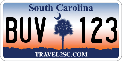 SC license plate BUV123