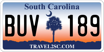 SC license plate BUV189