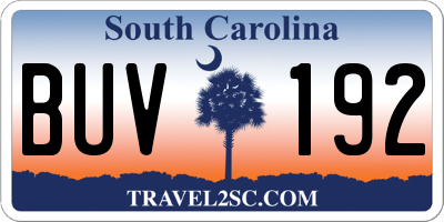 SC license plate BUV192