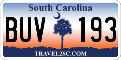 SC license plate BUV193