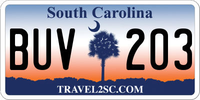 SC license plate BUV203