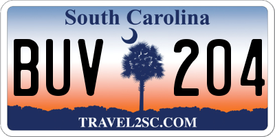 SC license plate BUV204