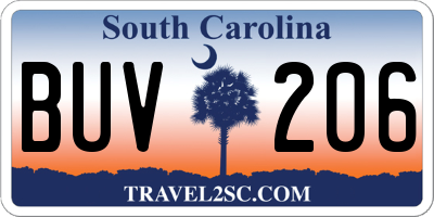 SC license plate BUV206