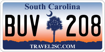 SC license plate BUV208