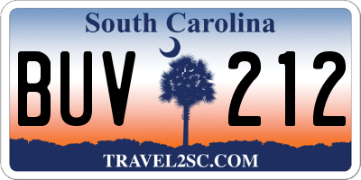 SC license plate BUV212