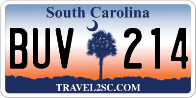 SC license plate BUV214