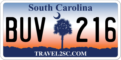 SC license plate BUV216