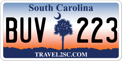 SC license plate BUV223