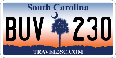 SC license plate BUV230