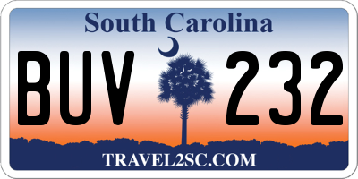 SC license plate BUV232