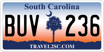 SC license plate BUV236