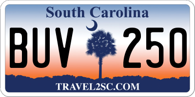 SC license plate BUV250