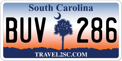 SC license plate BUV286