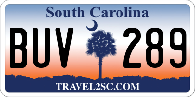 SC license plate BUV289