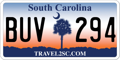 SC license plate BUV294