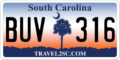 SC license plate BUV316