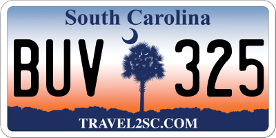 SC license plate BUV325