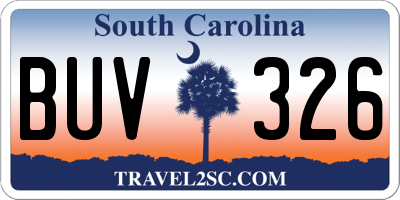 SC license plate BUV326