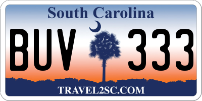 SC license plate BUV333