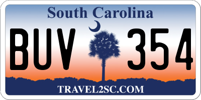 SC license plate BUV354
