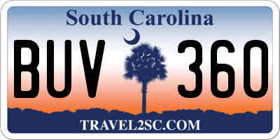 SC license plate BUV360