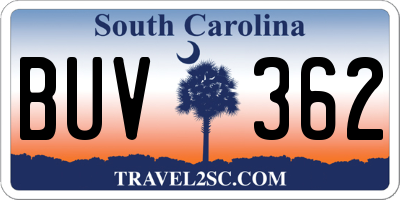SC license plate BUV362