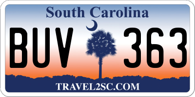 SC license plate BUV363