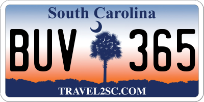 SC license plate BUV365