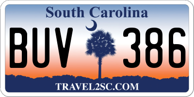 SC license plate BUV386
