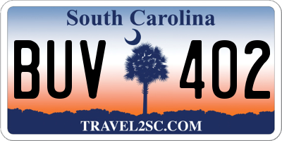 SC license plate BUV402