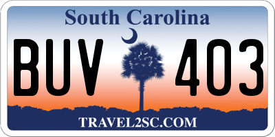SC license plate BUV403