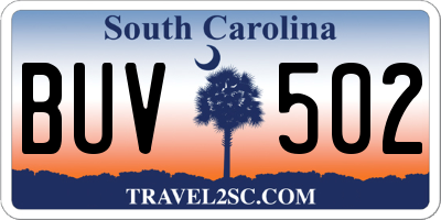 SC license plate BUV502