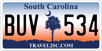 SC license plate BUV534