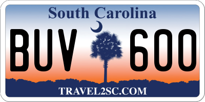 SC license plate BUV600