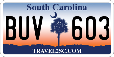 SC license plate BUV603