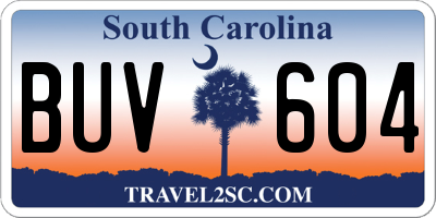 SC license plate BUV604