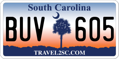 SC license plate BUV605
