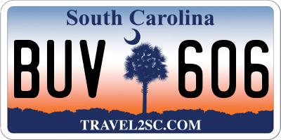 SC license plate BUV606