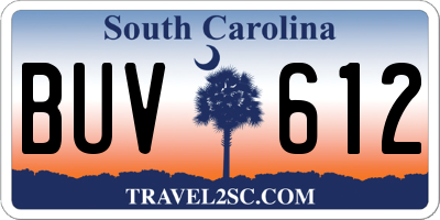 SC license plate BUV612