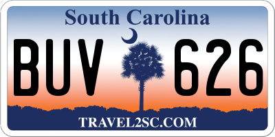 SC license plate BUV626