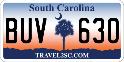 SC license plate BUV630