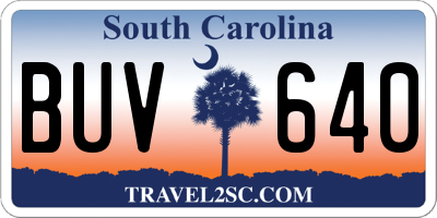 SC license plate BUV640